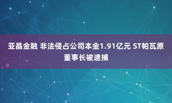 亚晶金融 非法侵占公司本金1.91亿元 ST帕瓦原董事长被逮捕