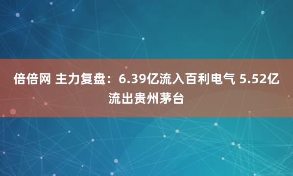 倍倍网 主力复盘：6.39亿流入百利电气 5.52亿流出贵州茅台