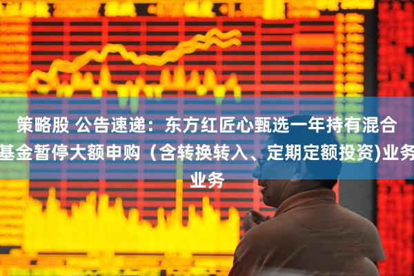 策略股 公告速递：东方红匠心甄选一年持有混合基金暂停大额申购（含转换转入、定期定额投资)业务